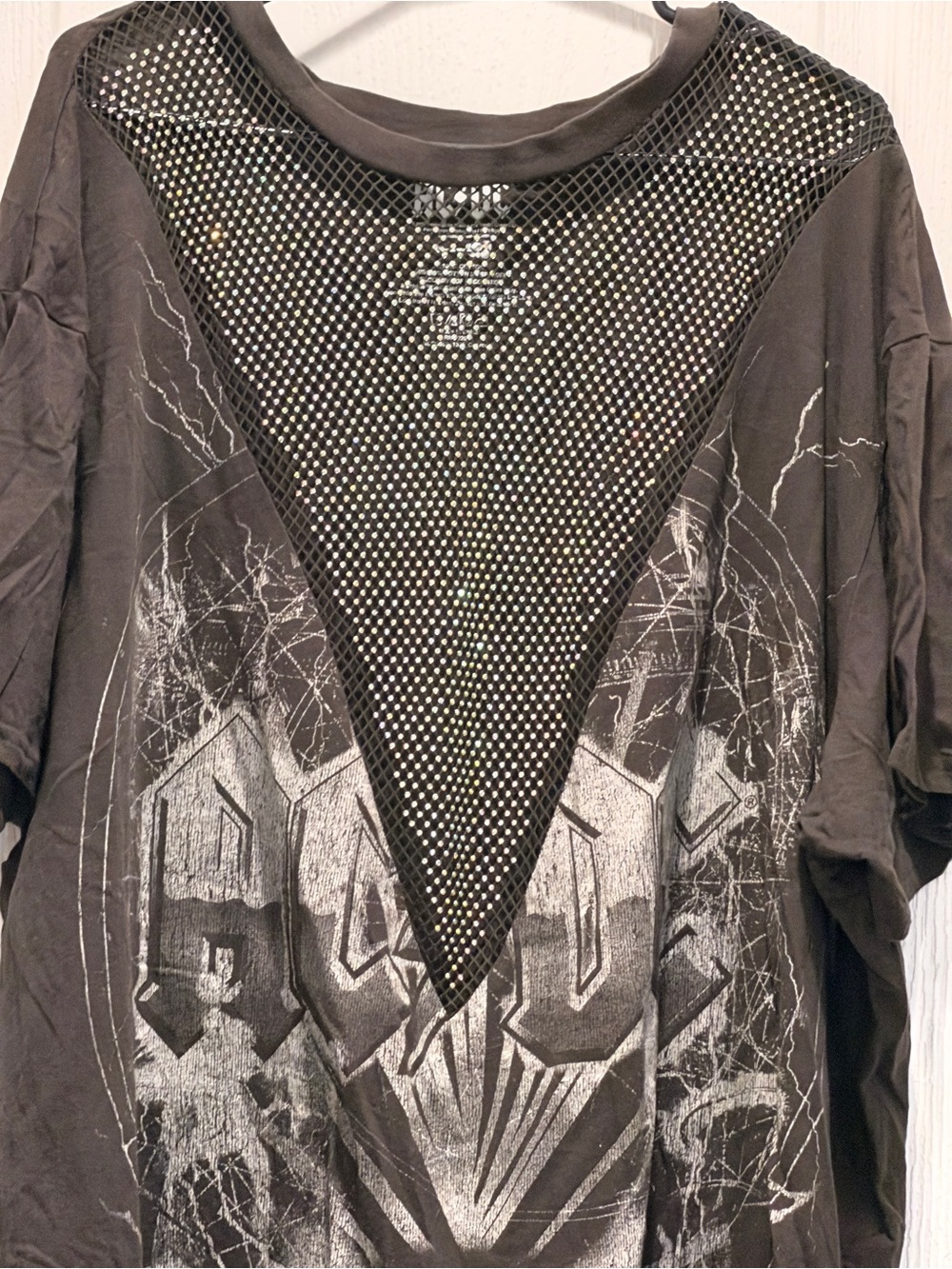 AC/DC Ballbreaker Rhinestone Fishnet Graphic Tee Plus Size 3X Rock Band S